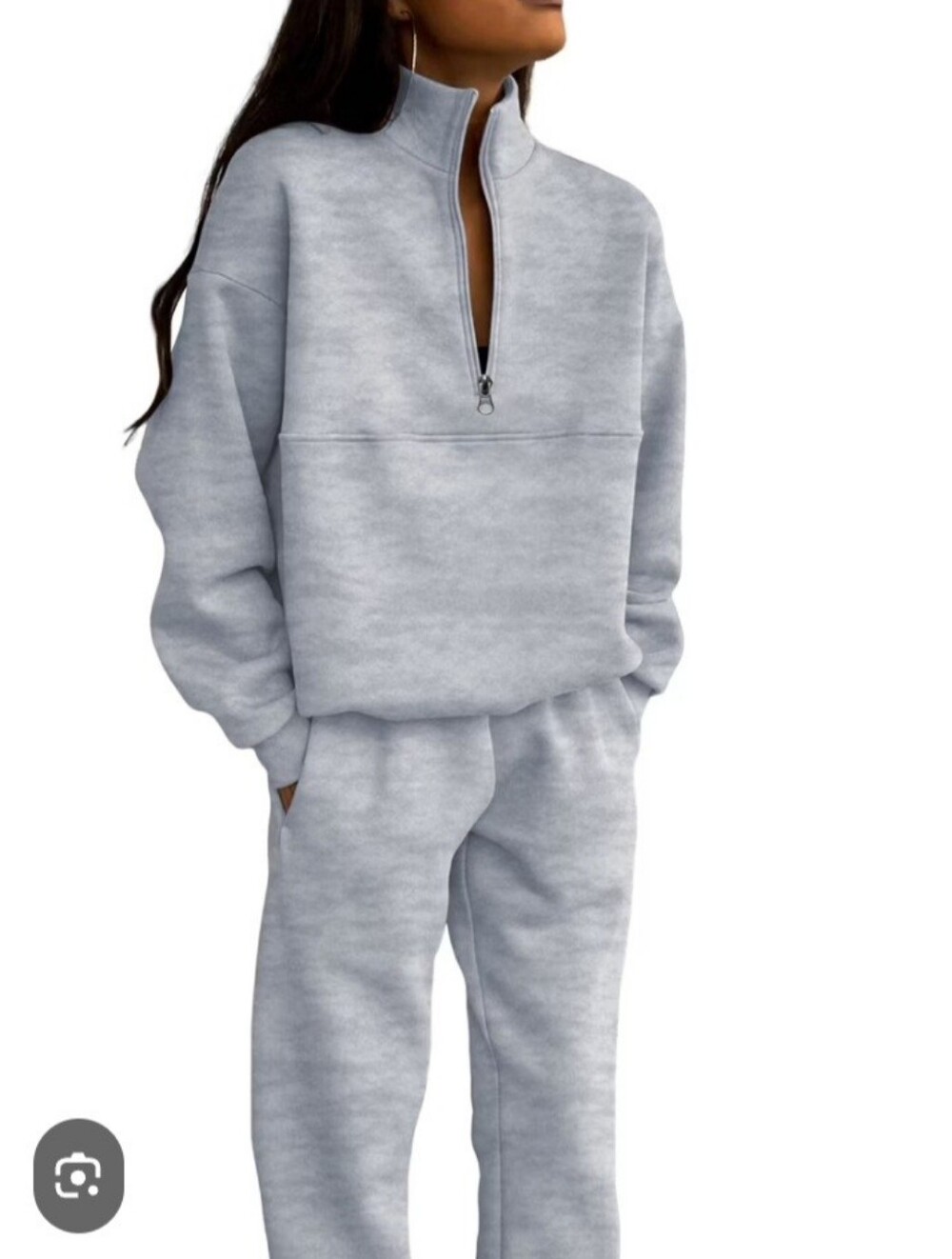 Boutique Gray Fleece Lined Half Zip Lounge Set Joggers Cozy Sweatsuit
